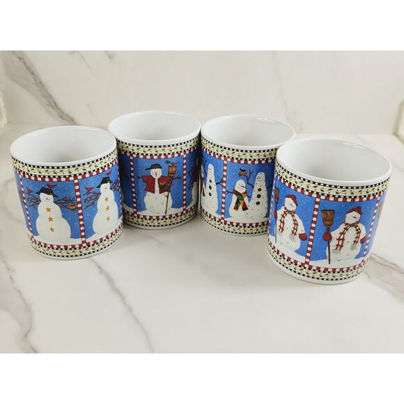 Oneida Sakura Coffee Mug Tea Cup Snowman 3 1/2" Debbie Mumm Stoneware x4 Vintage - Picture 12 of 12